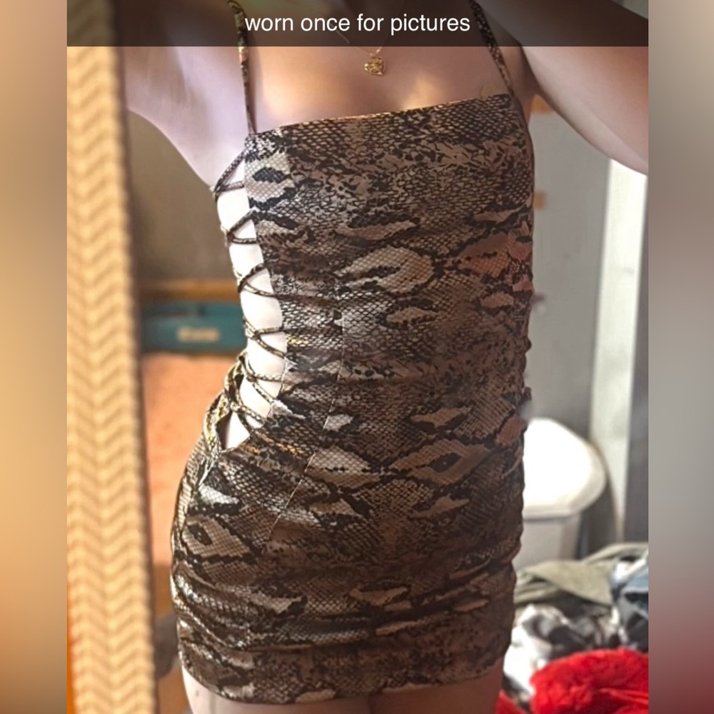 Snake Print Lace-Up Dress